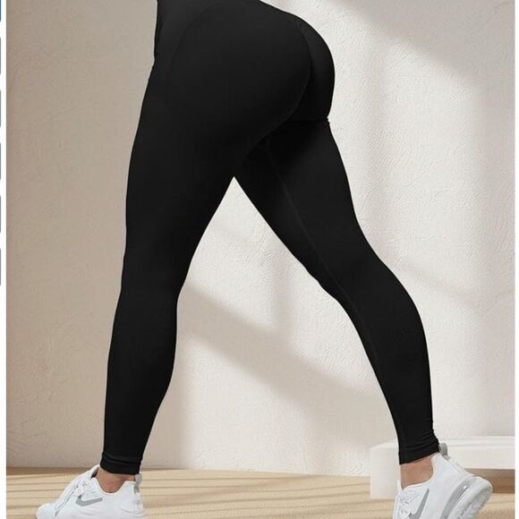 NEW Black Workout Leggings Women Gym Scrunch Butt Lifting Seamless Leggings XXL - Picture 3 of 10